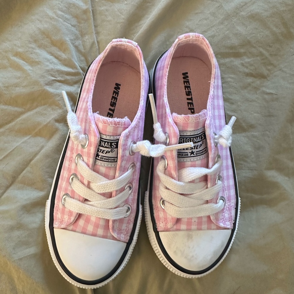 Pink and checkered slip ons size 9C NEW